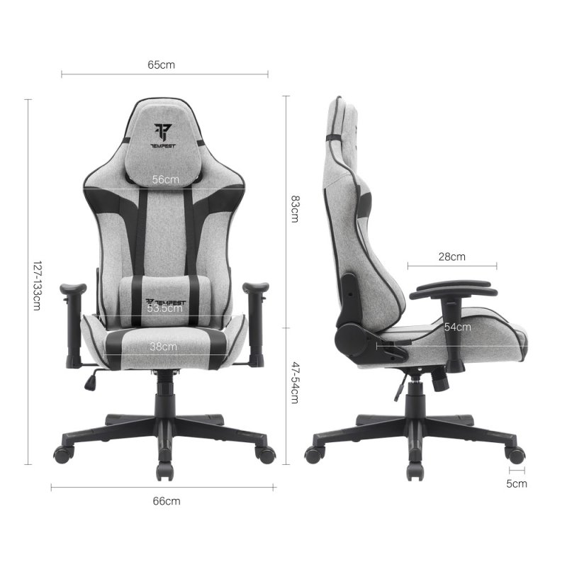 PixelPilot Chaise de gaming ergonomique [Tissu respirant] Pilot chair with footrest, head and lumbar support, gaming PC chair, wide seat, max load: 150 kg