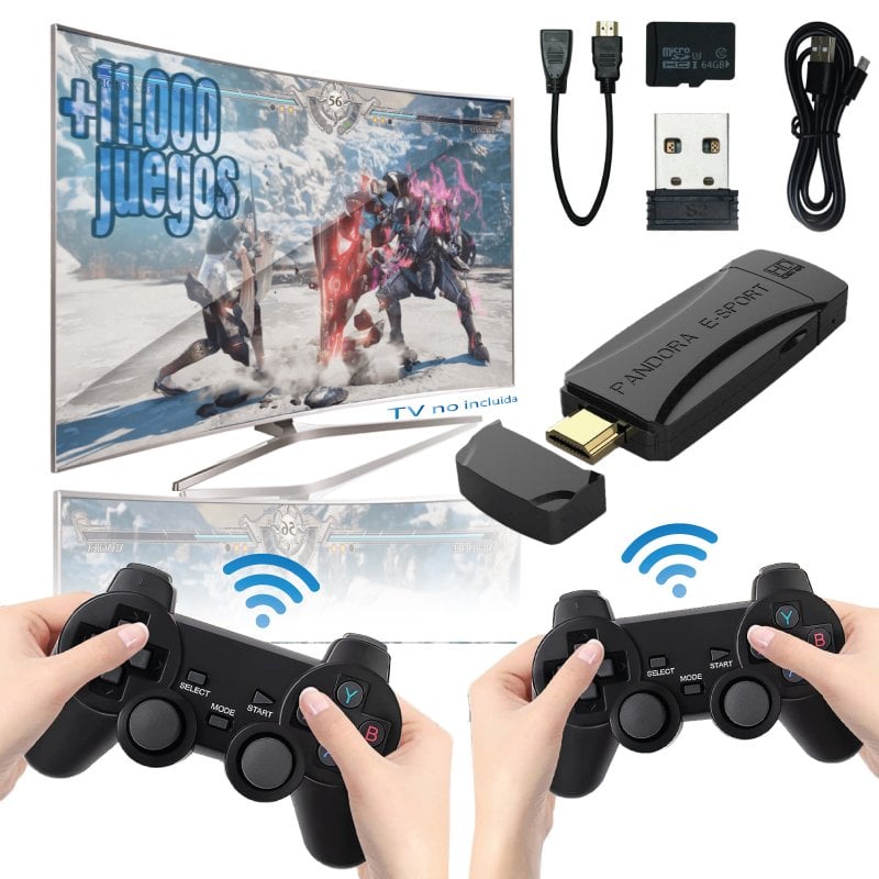 Pandora Twince. Emulador consola arcade de juegos clásicos HDMI. 2  joysticks inalámbricos. 1 y 2 jugadores.