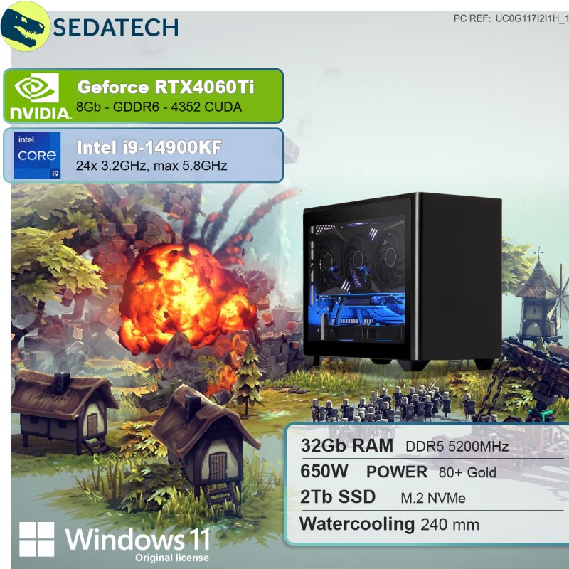 PC Gaming Sedatech Advanced Watercooling XL Vision - I9-14900KF, RTX5070 12GB, 32GB DDR5, 2TB SSD, Windows 11
