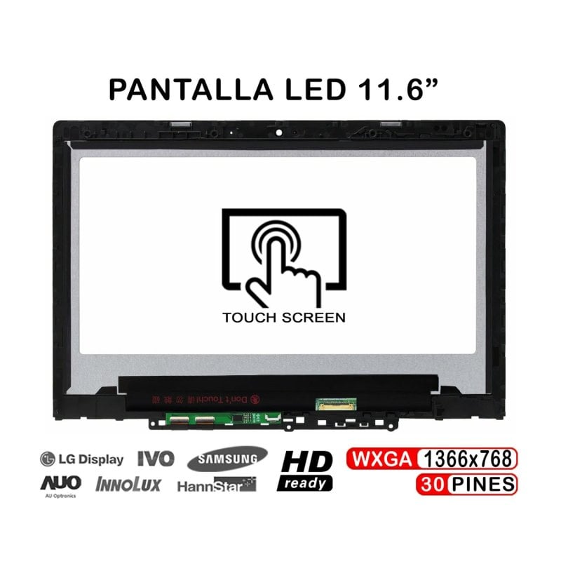 Image of Touch screen a LED con cornice da 11,6" per laptop Lenovo Chromebook 300e 2a generazione 81qc Mtk senza sensore G cod079