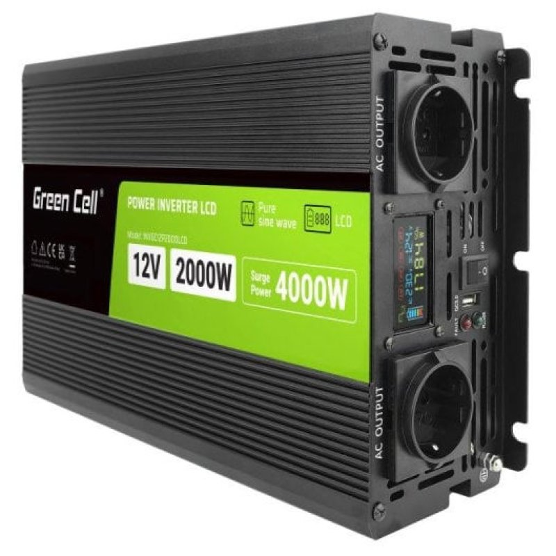 Image of Inverter per auto Verde Cell Powerinverter con display LCD 12V/2000W Nero