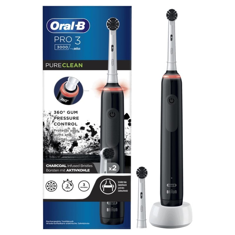 Image of Oral-B PRO Spazzolino Elettrico Ricaricabile 3 3000 Nero, 2 Testine, 1 Spazzolino