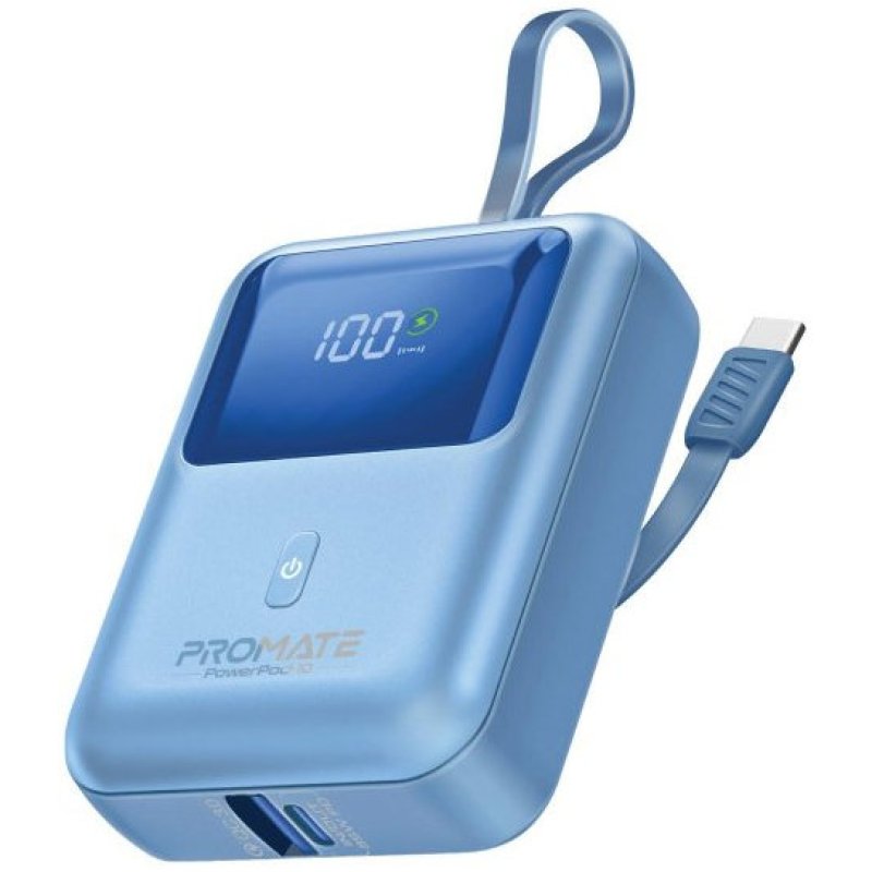 Promate PowerPod-10 Powerbank 10000mAh USB-C 35W e USB 18W de Carga Rápida Azul