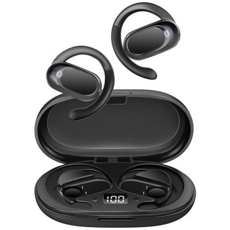 Image of Cuffie sportive Promate Aerotune Open Ear Bluetooth 5.2 con custodia di ricarica nera