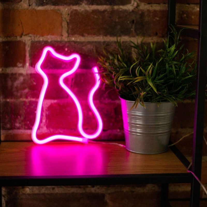 Katze Form Neonlampe – Pinkes USB Nachtlicht Für Wand Oder Tisch