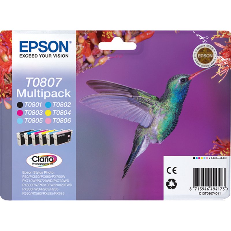 Cartucho de Tinta Original Epson Hummingbird T0807 Pack 6 Unidades