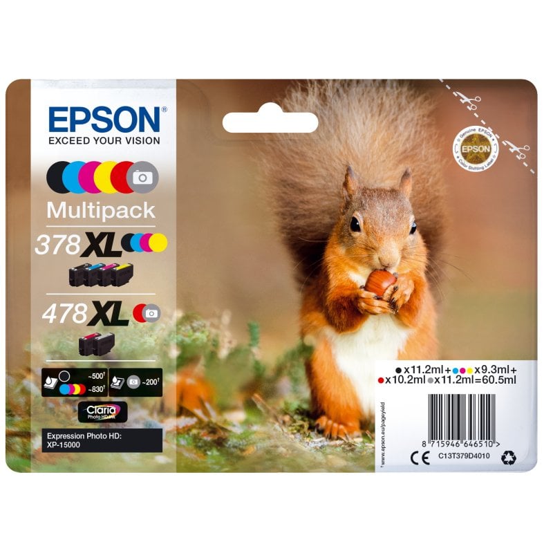 Image of Epson Squirrel Multipack 6 colori 378XL / 478XL Inchiostri Claria Photo HD