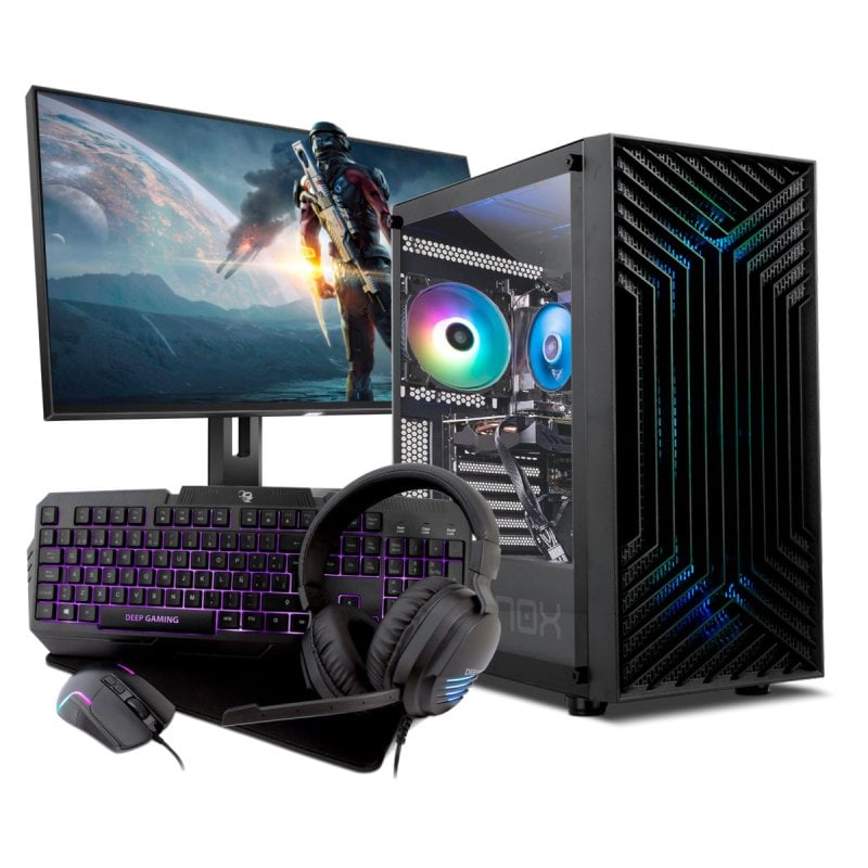 Image of PC da gioco da corsa AMD Ryzen 5 5500/16 GB/1 TB SSD/RTX 4060 + monitor Full HD da 24" + combo da gioco