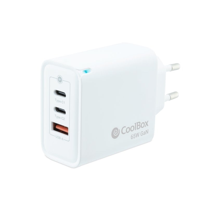 Coolbox Cargador GaN de Pared 2x USB-C+ 1 X USB-A 45w Blanco