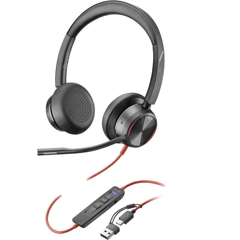 Auriculares Poly Blackwire 8225 con cable USB-C, cancelación de ruido activa, oficina, negros