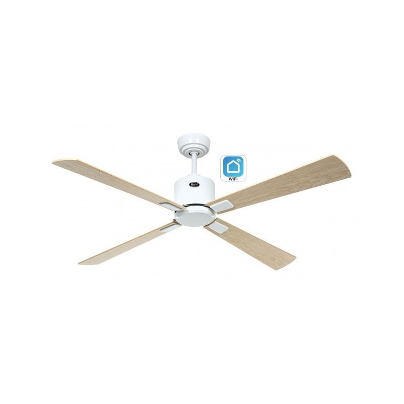 Ventoinha De Teto Casafan Eco Neo Iii 132cm Com Wifi 943222w Motor Branca/Carvalho e Faia