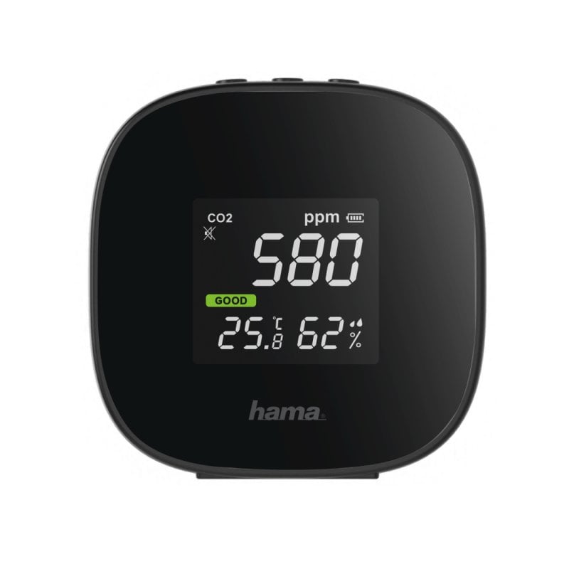 Hama Detector de la Calidad del Aire Medición de CO2/Humedad/Temperatura con Batería Recargable Negro