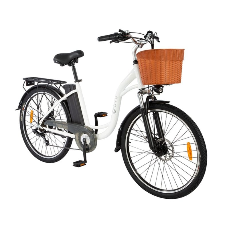 Dyu C6 Elektrofahrrad 26 Zoll, 350 W, 36 V, 12,5 Ah Akku, Reichweite 40 km, mit Scheibenbremsen, Weiß