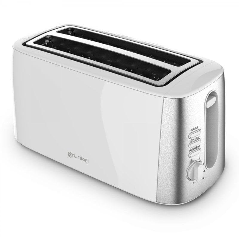 Toaster Grunkel TS-DOBLEMAXI für 4 Scheiben, 2 extra breite Schlitze, 1400 W, 7 Bräunungsstufen, Silber und Weiß