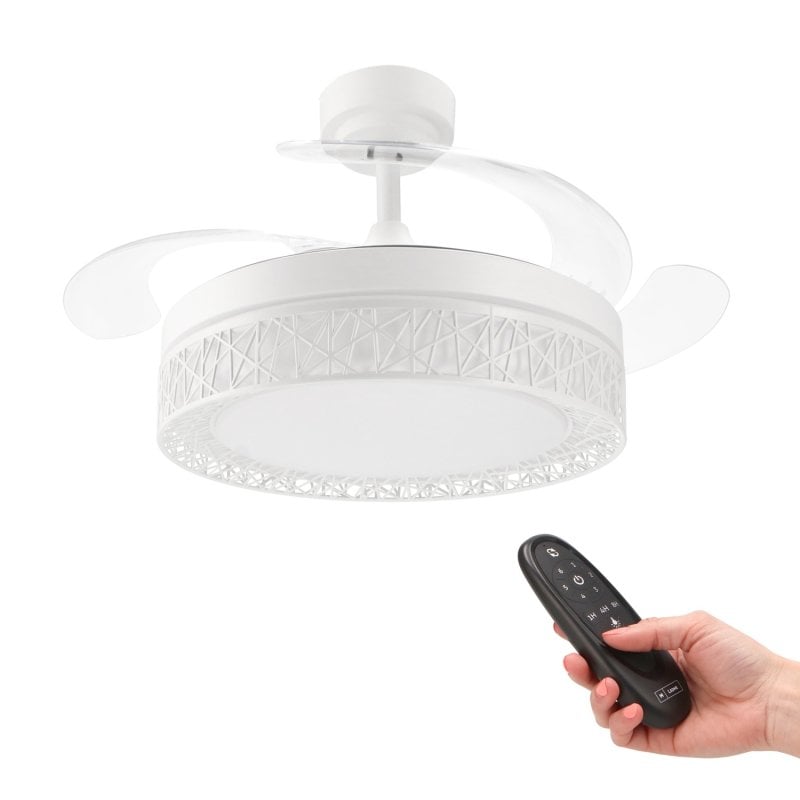 IluminaShop Ventilador de Techo LED Blanco 36W DC Ultra Silencioso con Mando y Palas Retractiles