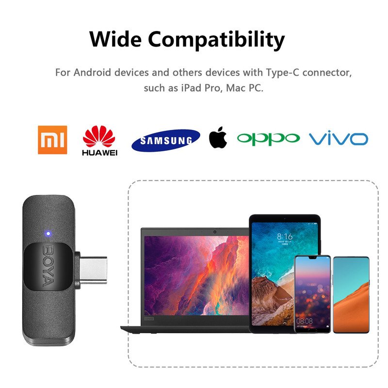 Micro Cravate Sans Fil BOYA Omic-U-W Pour IPhone 15/Android - Réduction Bruit, 20h Batterie, Magnétique