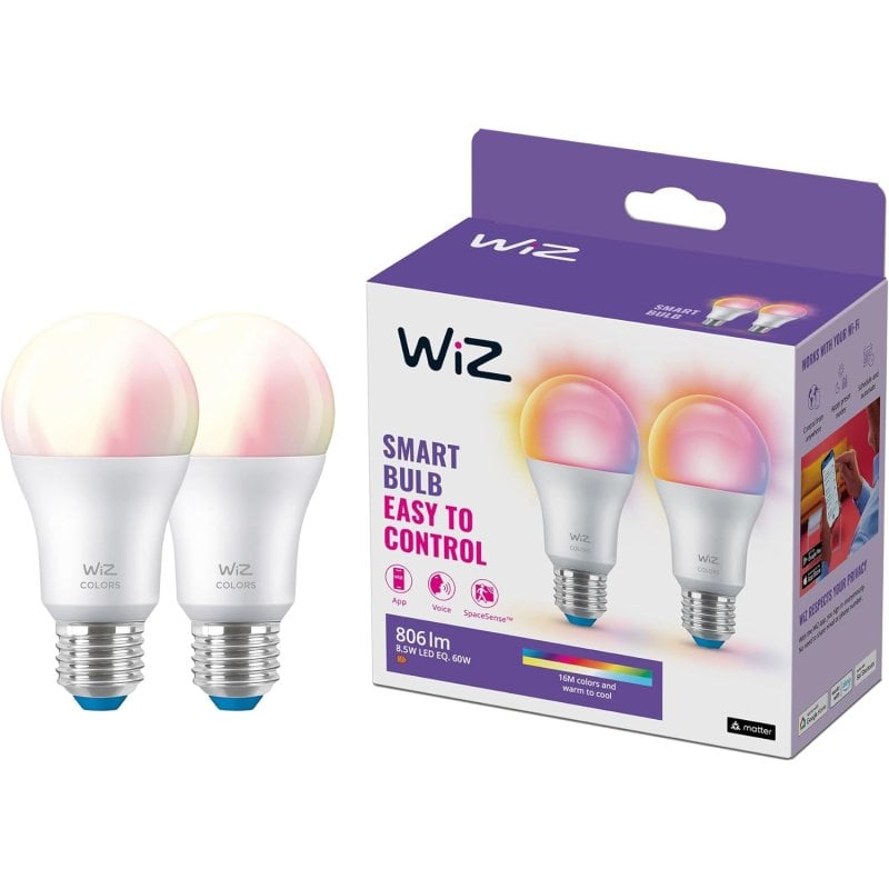 WIZ Pack 2 Bombillas Inteligentes LED WiFi 8.5W E27 A60 RGB