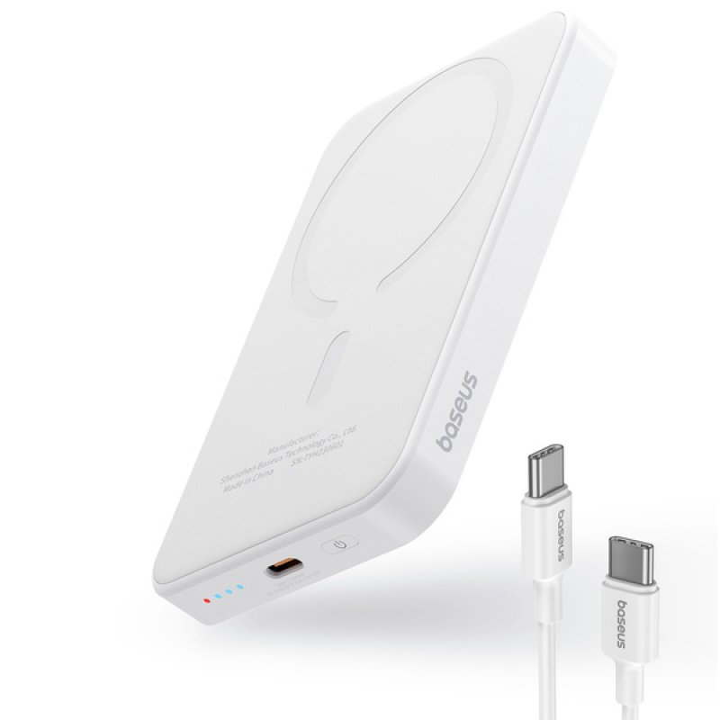 Image of Baseus Powerbank 5000mAh con ricarica wireless MagSafe 20W Bianco + cavo da USB-C a USB-C 30 cm Bianco