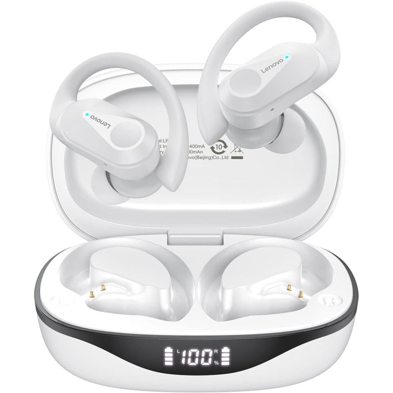Image of Cuffie Bluetooth sportive wireless Lenovo LP75 con cancellazione del rumore bianche cod079