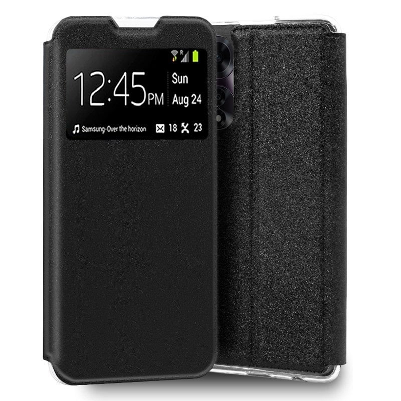 Image of Custodia Flip Cover nera liscia e fantastica per Oppo A60 cod079