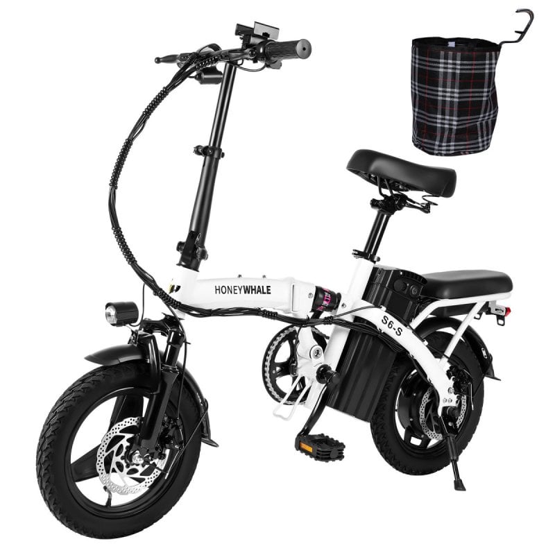 Image of Bicicletta Elettrica Honey Whale S6-s Motore 350W Autonomia 40km Freni a Disco Bianca cod079
