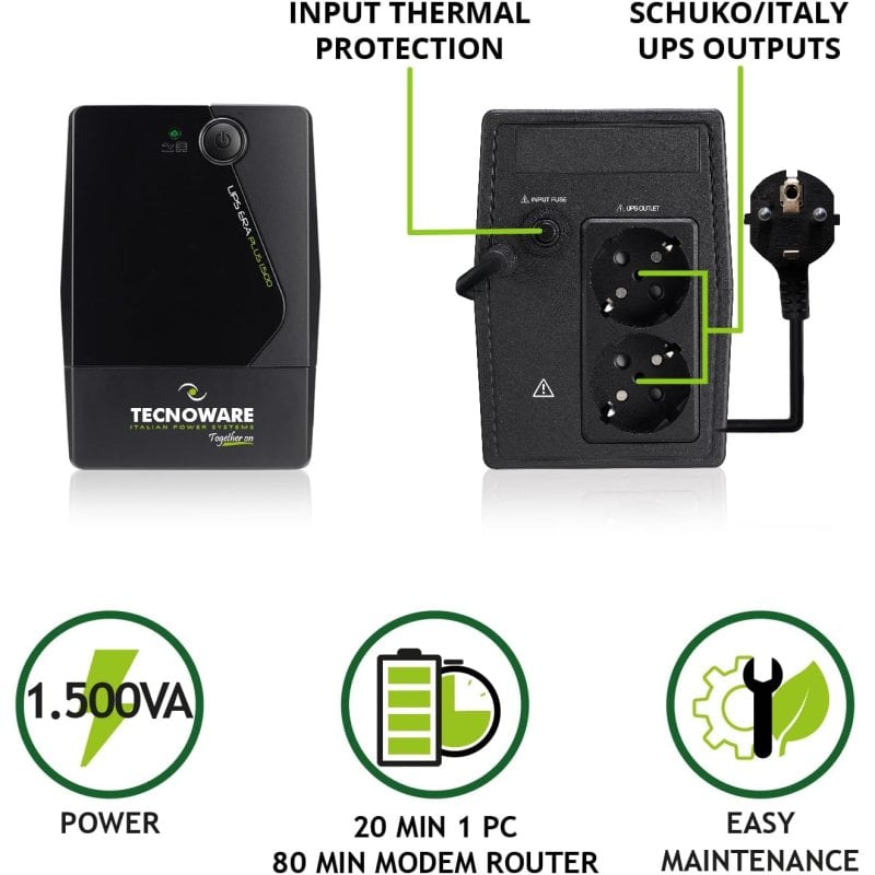 Tecnoware Onduleur 1500VA pour PCModem logiciel protection surtension et coupure pour PC vidéosurveillance NAS
