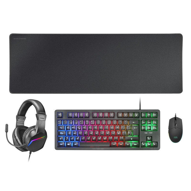 Image of Mars Gaming MCP-RGB3ES Combo Gaming FRGB Tastiera + Mouse + Cuffie + Nero opaco italiano cod079