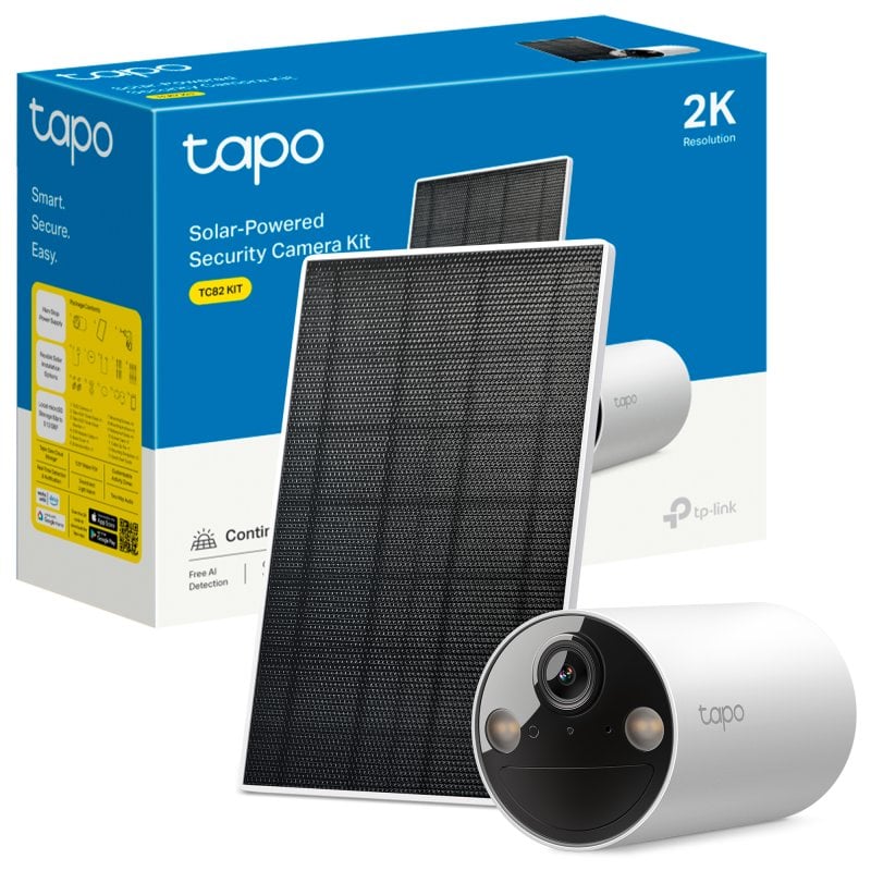 Caméra de surveillance TAPO by TP-LINK TC82 2K Vision Nocturne Intérieure et Extérieure Détection IA Audio Bidirectionnel Panneau Solaire