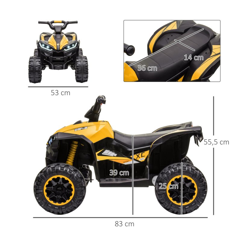 HOMCOM Quad Eléctrico Infantil 12V Para Niños De 3 A 5 Años, 2 Motores, Velocidad 3-6 Km/h, Luces, Bocina, USB, Rosa