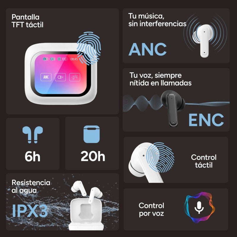 Casque Ksix Vision – True Wireless Stereo, Réduction de Bruit ANC, Écran TFT - vue 5