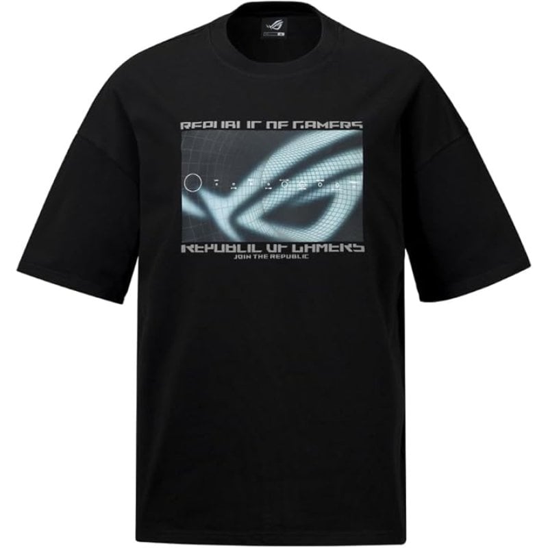 Image of ASUS ROG Cosmic Wave T-shirt nera in cotone da uomo taglia XL