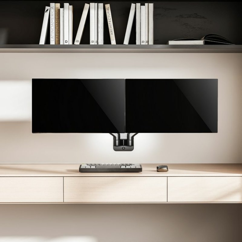 Pholiten Dual-Monitorständer Mit Holz-Sockel & Gasfeder – Höhenverstellbar, Neigbar, Schwenkbar – Für Bis Zu 32 Zoll & 10 Kg Pro Bildschirm