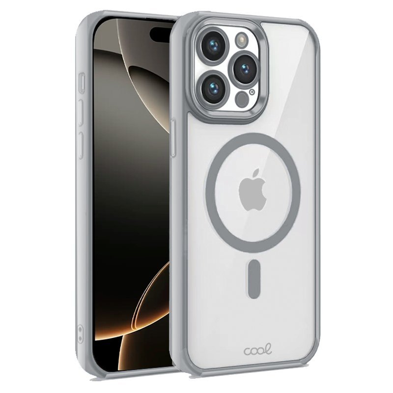 Cool Funda Magnética Transparente con Borde Plata para iPhone 16 Pro Cool Funda Magnética Transparente con Borde Plata para iPhone 16 Pro
