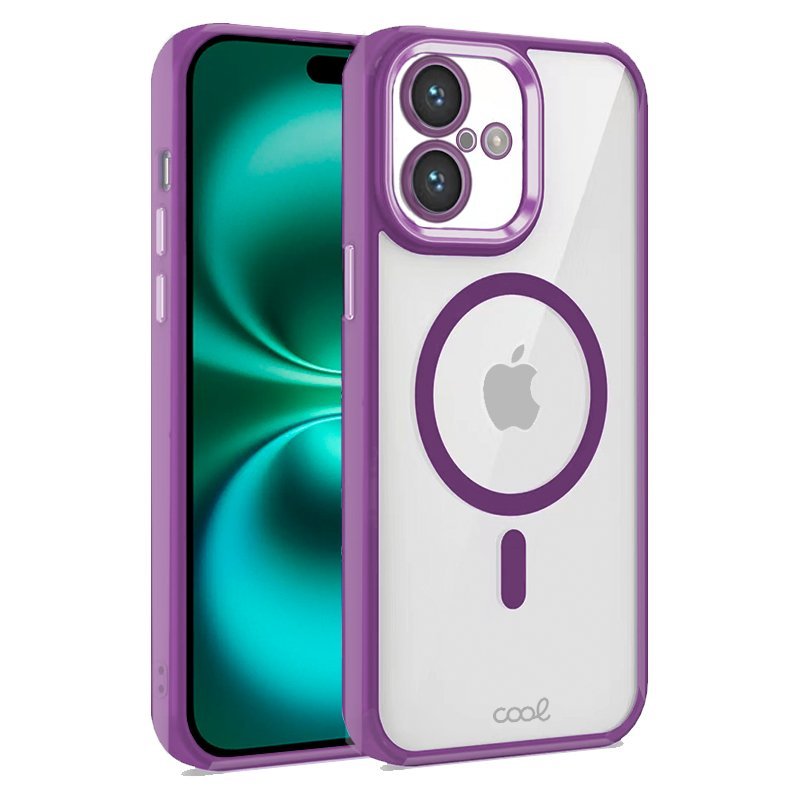 Cool Funda Magnética Transparente con Borde Violeta para iPhone 16 Plus