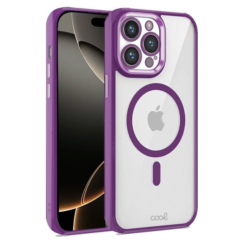 Cool Funda Magnética Transparente con Borde Violeta para iPhone 16 Pro