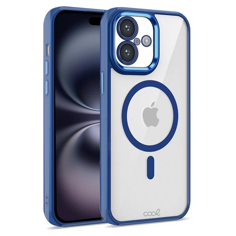 Image of Custodia magnetica trasparente e cool con bordo blu navy per iPhone 16