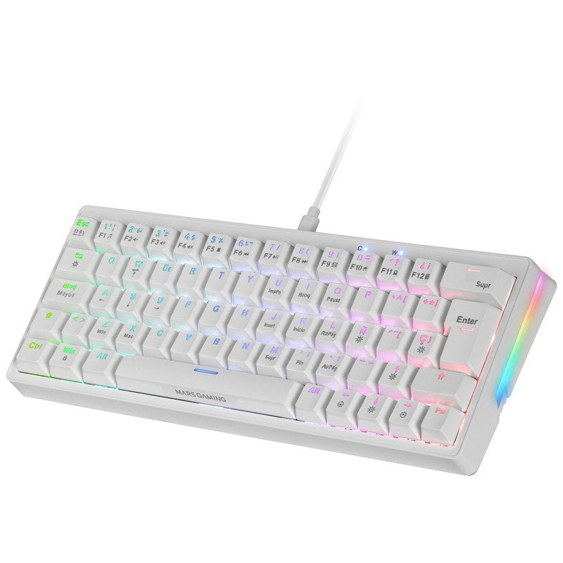 Mars Gaming MK80 Blanc, Clavier Gaming Mécanique TKL FRGB, Antighosting