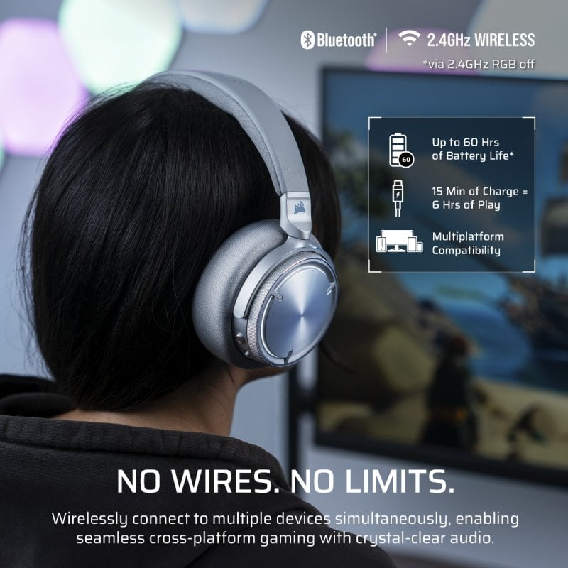 Corsair VIRTUOSO MAX Silver Auriculares Gaming Inalámbricos con