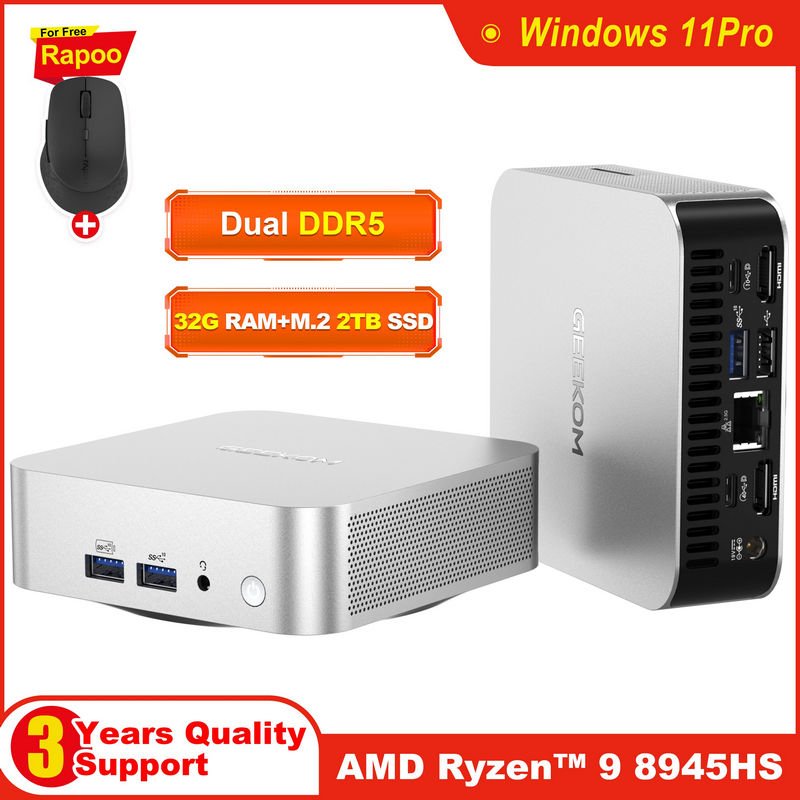 GEEKOM A8 Mini PC AMD Ryzen 9 8945HS/32GB/2TB SSD + Windows 11 Pro