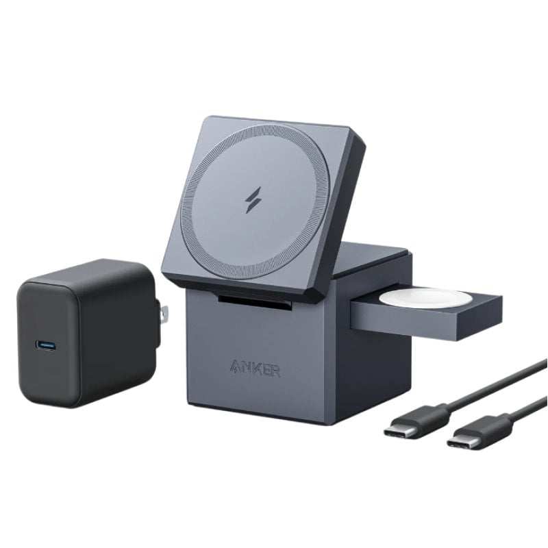 Image of Anker Hub di ricarica wireless magnetico 3 in 1 da 15 W con MagSafe, grigio