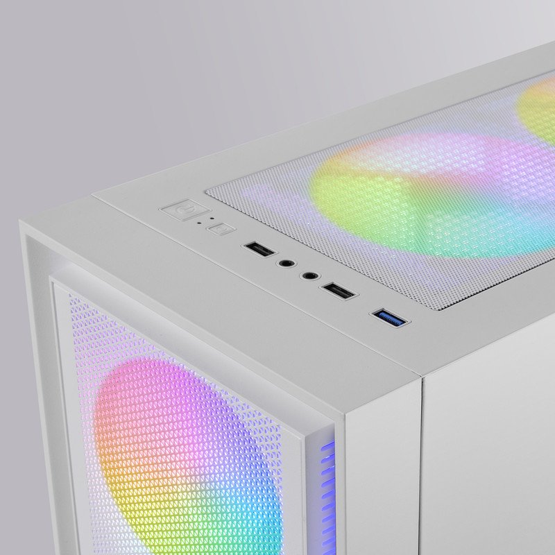 Boîtier PC Gamer Mars Gaming MCEXW Blanc - E-ATX, 3 Ventilateurs RGB 140mm, Front Mesh, Vitre Trempée