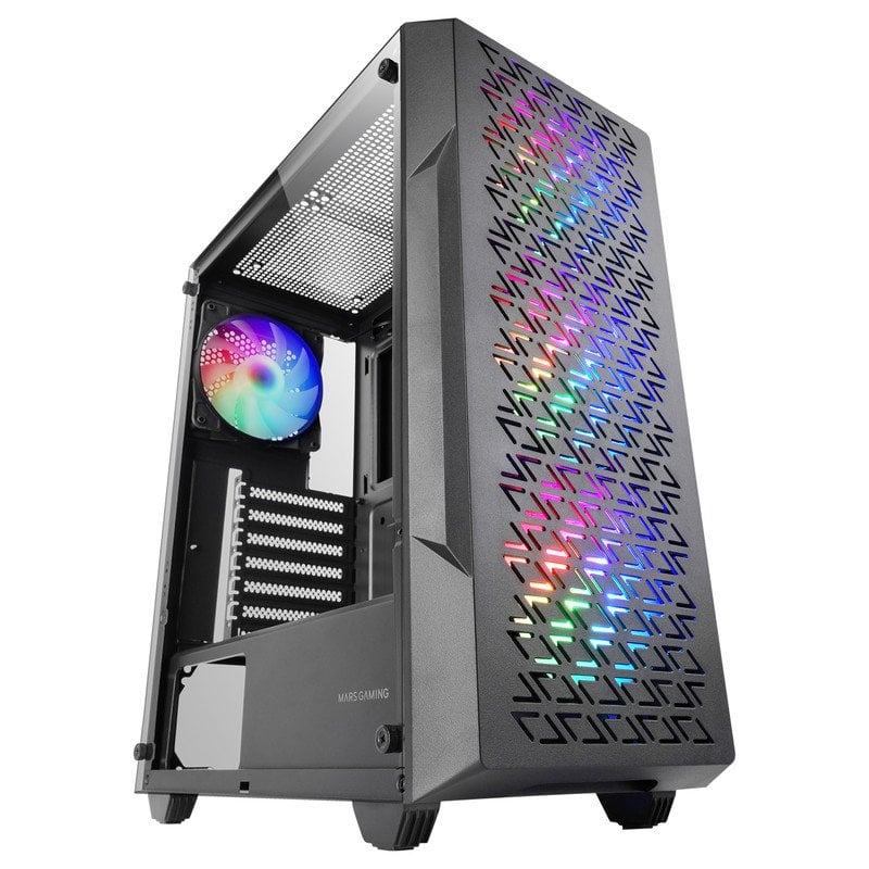 Image of Mars Gaming MC-GEO ATX Gaming Case 4x 12cm FRGB Ventole Frontale in Mesh Vetro Temperato Nero