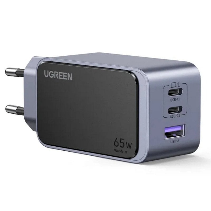 Image of UVerde Nexode Air Caricatore Rapido 65W GaNInfinity con 2 Porte USB-C + 1x USB-A PD3.0/QC4+/PPS Grigio