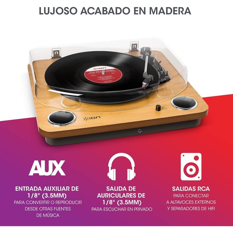 ION Max LP Wood Tocadiscos de Vinilo de Velocidades con