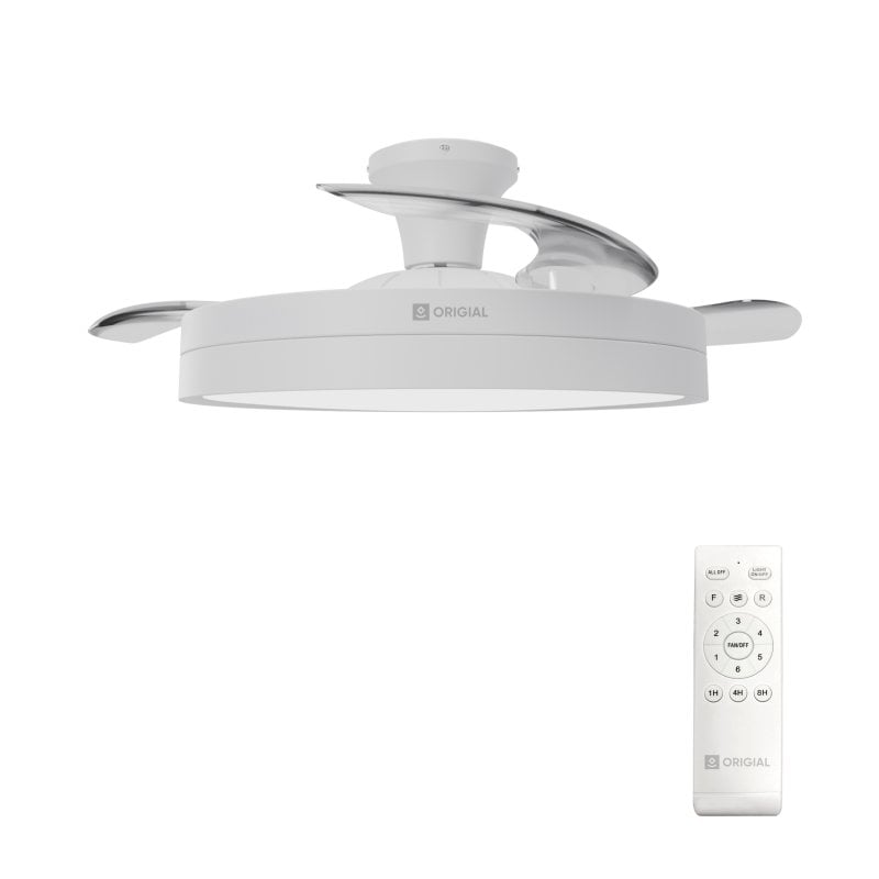 Ventilador de teto retrátil original AIRBLISS 25WW com pás retráteis, 106 cm, motor DC, 25W com luz e controle remoto, branco