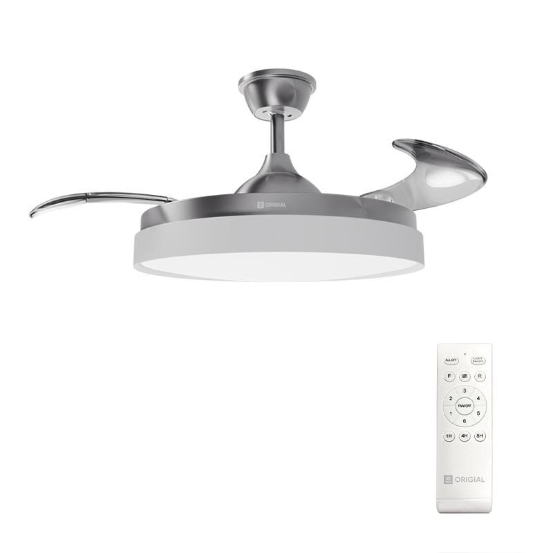 Ventilador de teto original AIRBLISS CEILING RETRACTABLE 25WIN com pás retráteis, 106 cm, motor DC, 25W com luz e controle remoto, aço inoxidável