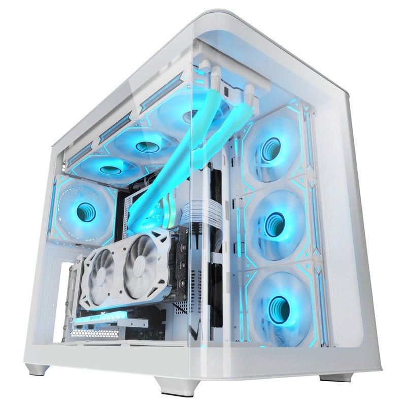 Mars Gaming MC-FUSION Gaming ATX Cristal Templado Continuo Curvo Doble Cámara Blanco