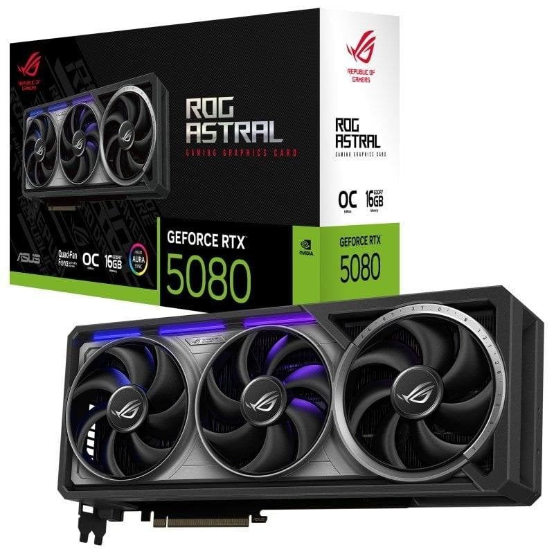 Tarjeta gráfica Asus ROG Astral GeForce RTX 5080 OC 16GB GDDR7 Reflex 2 IA RTX DLSS4.5 Ray Tracing avanzado