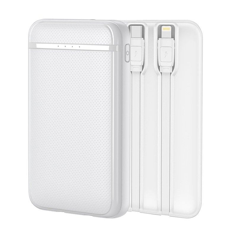 Image of Cool 5000 mAh Power Bank Batteria Esterna con Cavi USB-C / Lightning Bianco