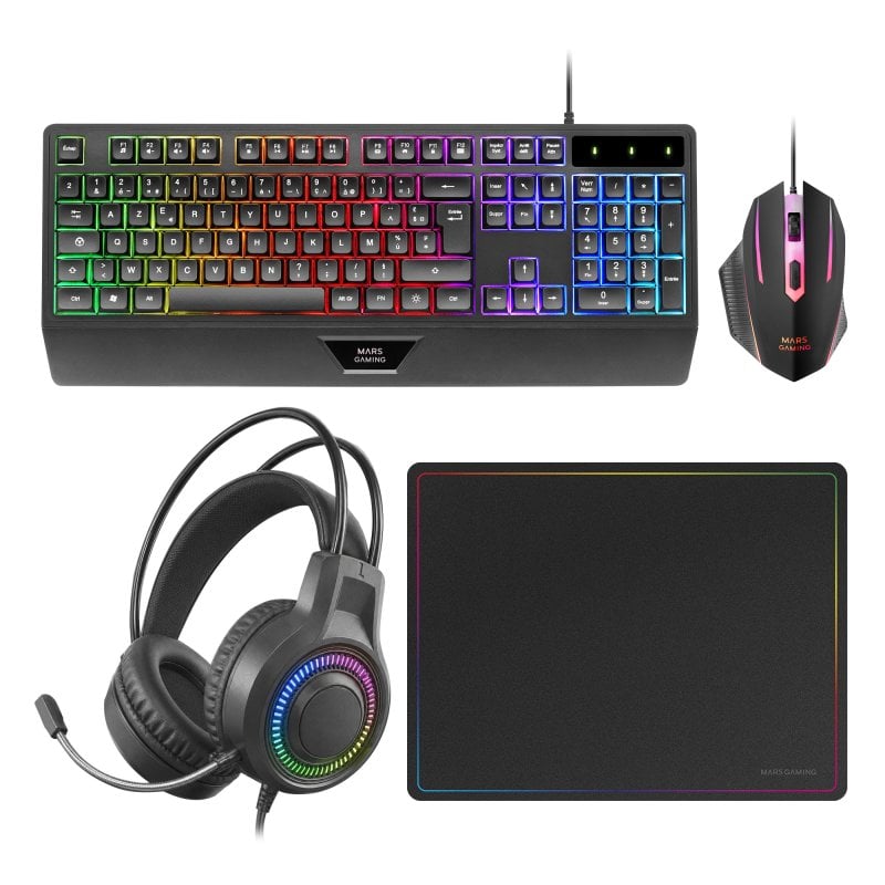 Mars Gaming MCP124PRO Combo RGB 4en1 Teclado H-Mech Ratón Auriculares Alfombrilla Español Negro Mars Gaming MCP124PRO Combo RGB 4en1 Teclado H-Mech Ratón Auriculares Alfombrilla Español Negro